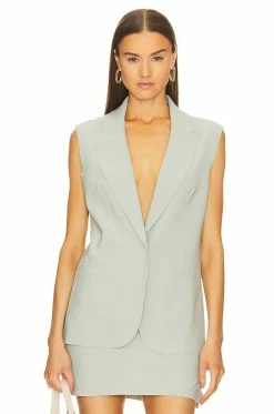 Norma Kamali Sleeveless Single Breasted Jacket Dried Sage